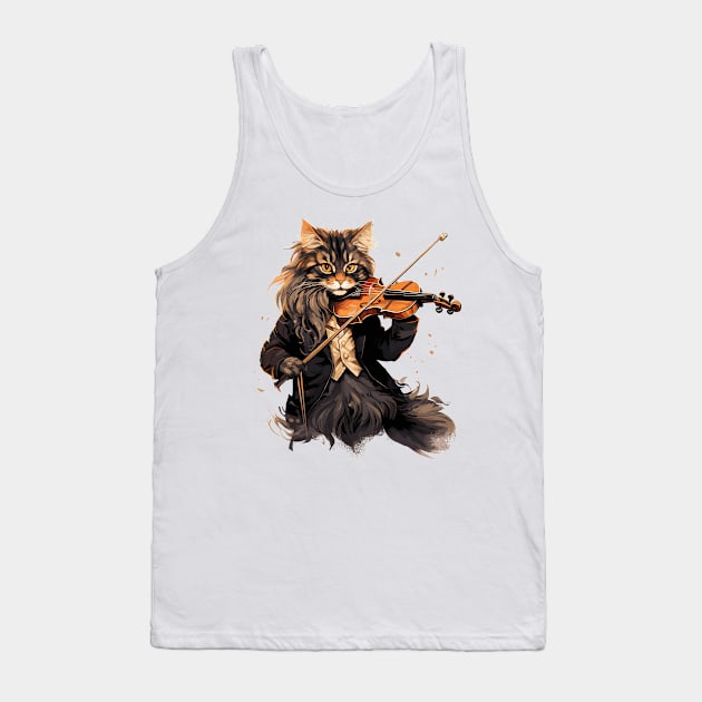 Maine Coon Cat Playing Violin Tank Top by Graceful Designs